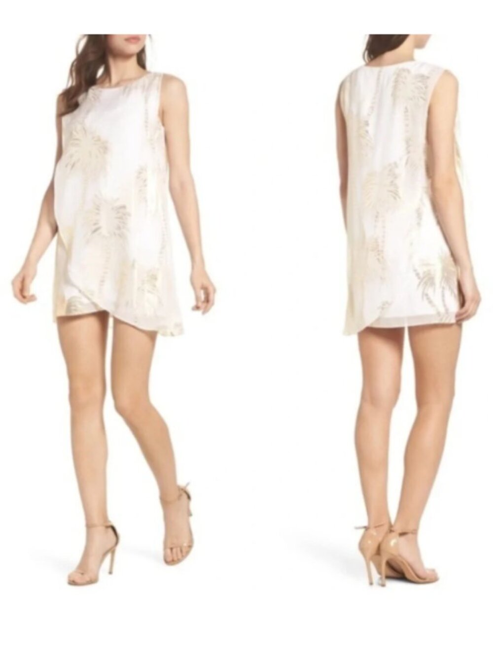 Lilly Pulitzer Calissa Silk Metallic Gold Palm Shift Dress Size XS